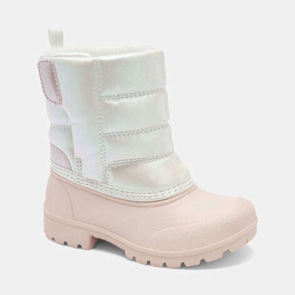 NEW Carter's Kid Iridescent White Pink Fleece Lined Puffer Snow Boot